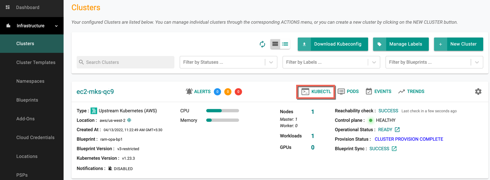 Infra Admins KubeCTL via Browser