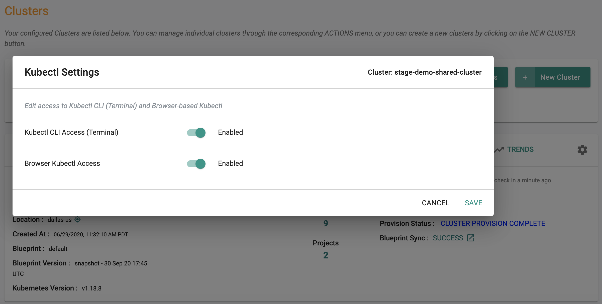 Per Cluster Enable/Disable