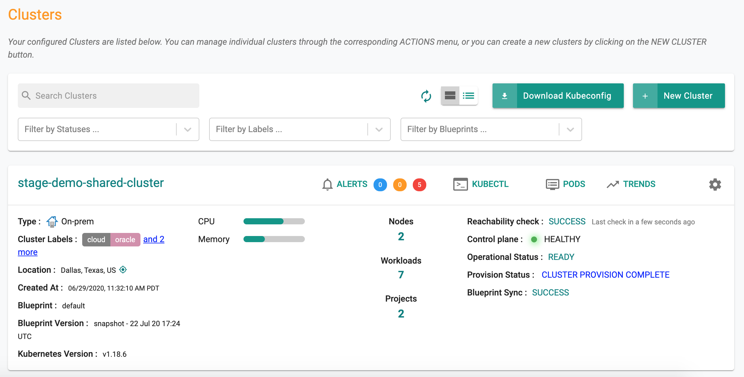 Download Kubeconfig for Infra Admins