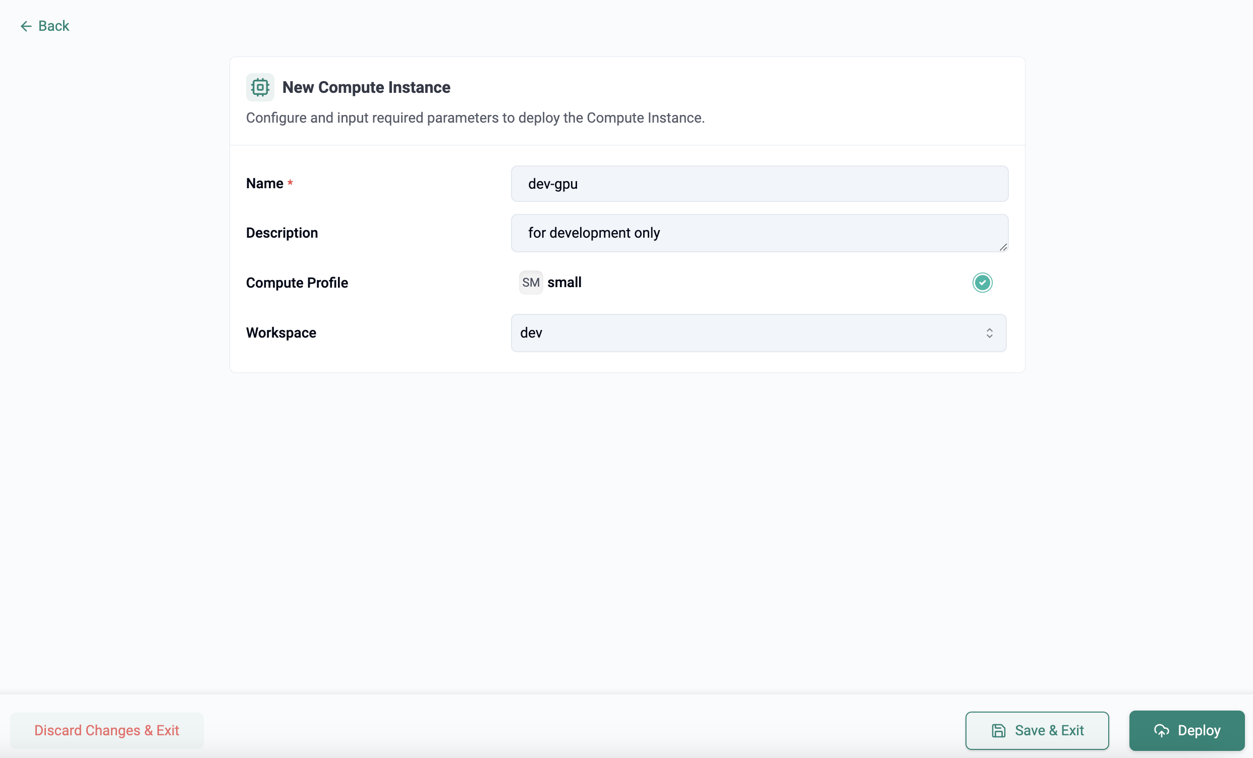 New Compute Instance Configure