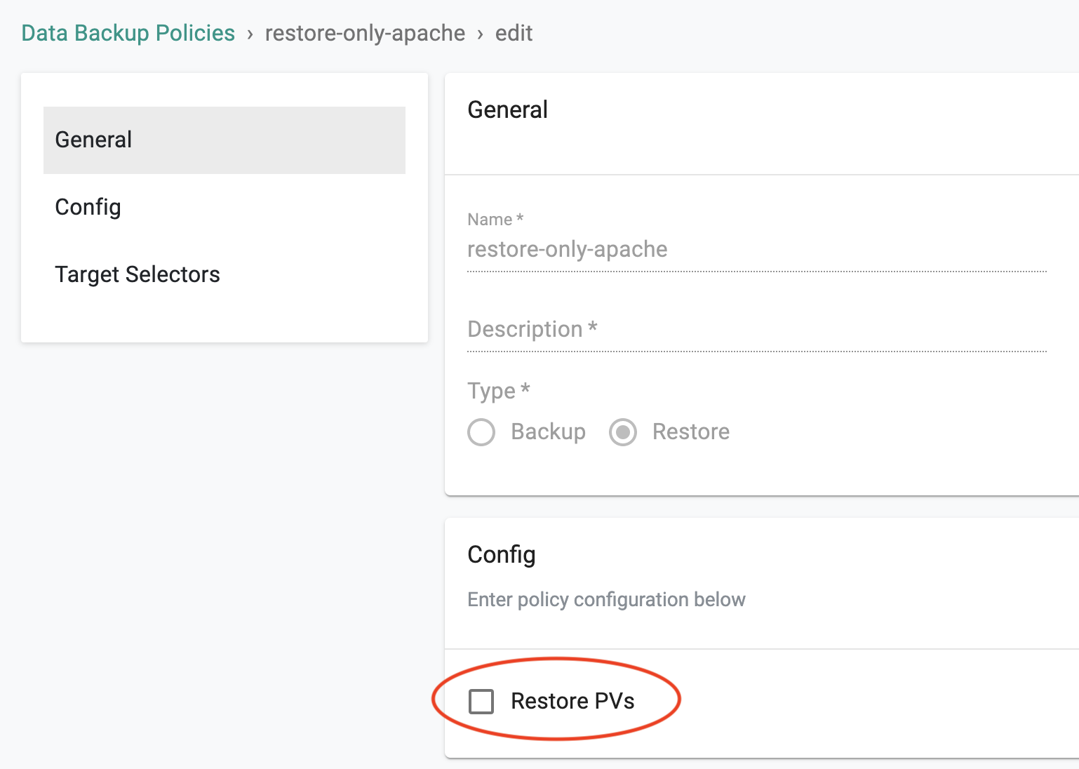 Configure Restore Policy