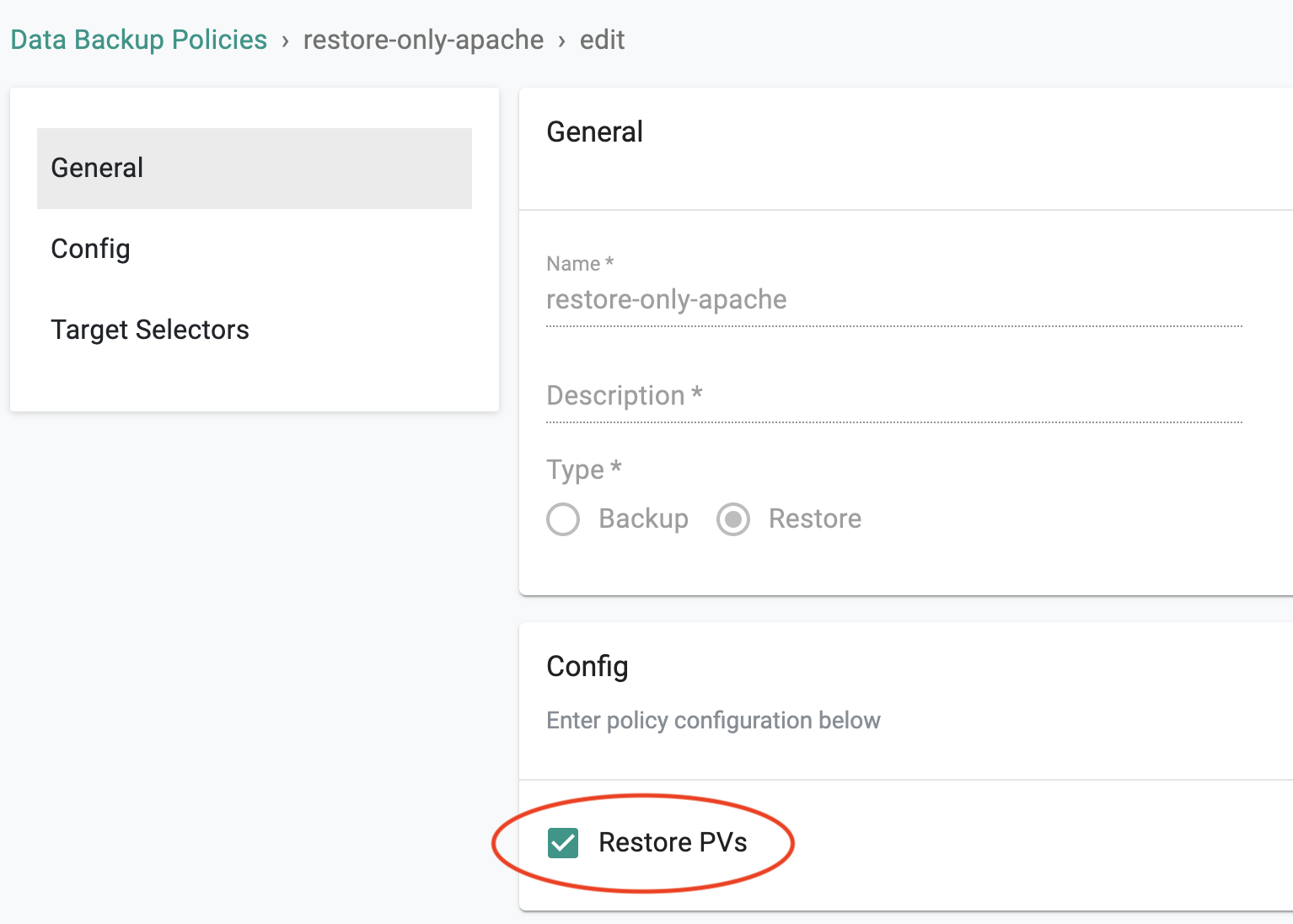 Configure Restore Policy