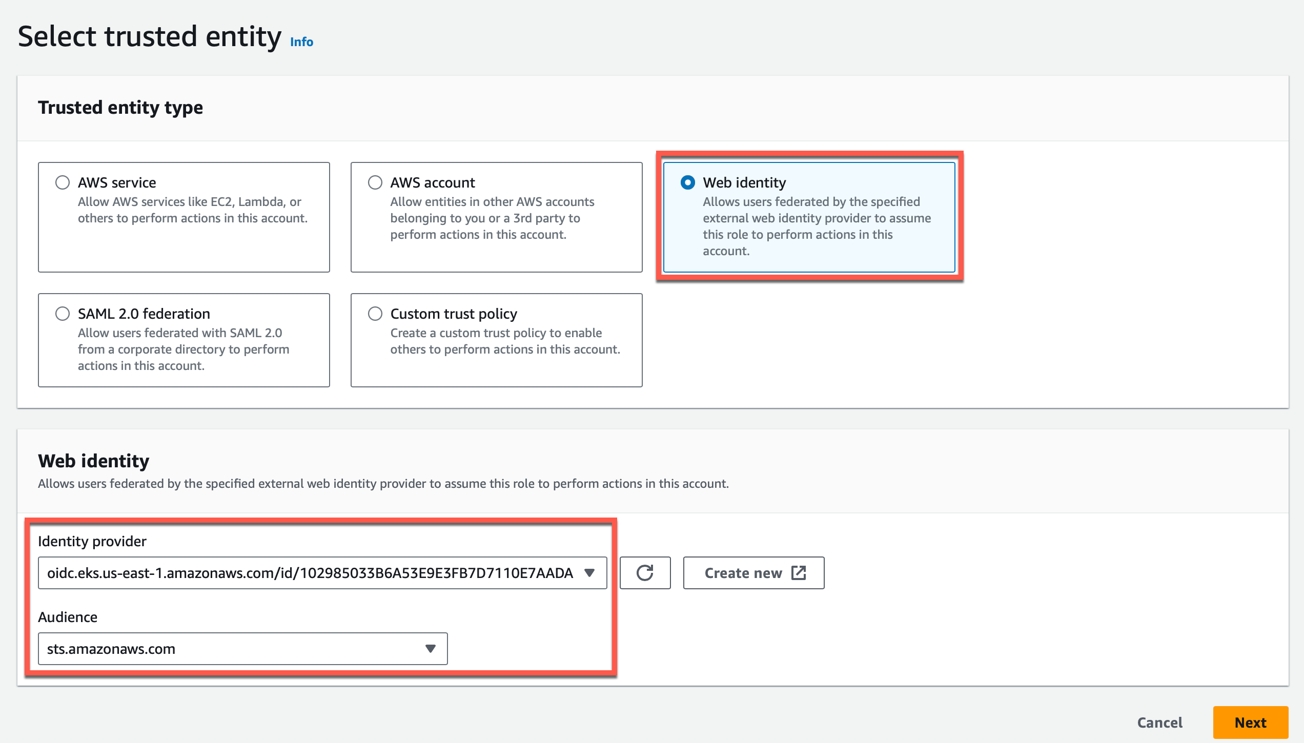 Select Web Identity Provider