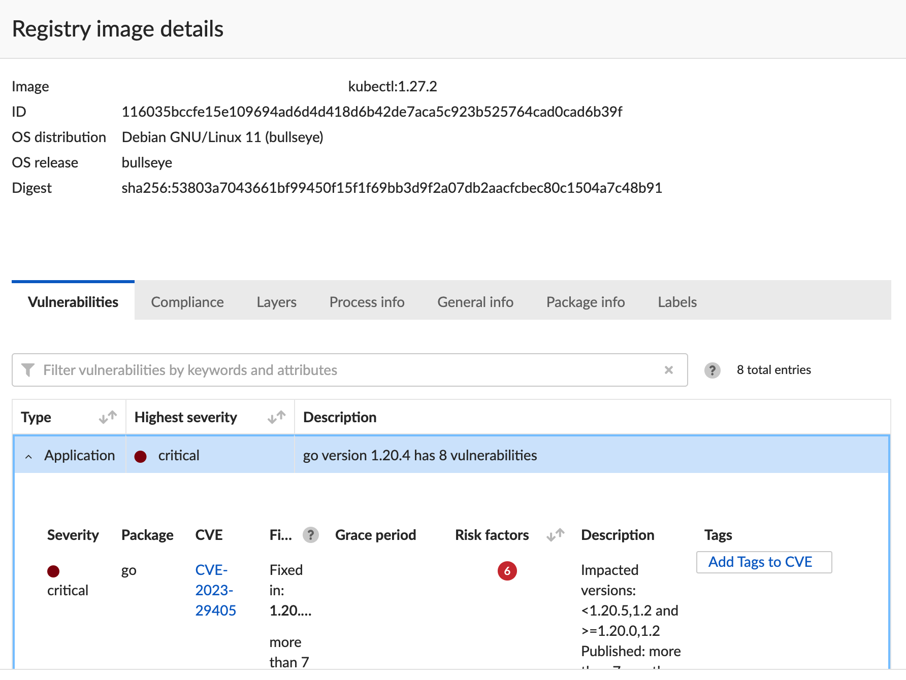 vulnerability detected in a container image using a scanner