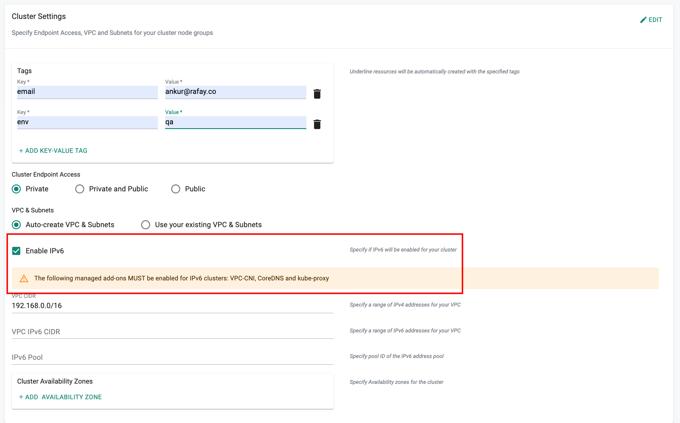 IPV6 Cluster Setting