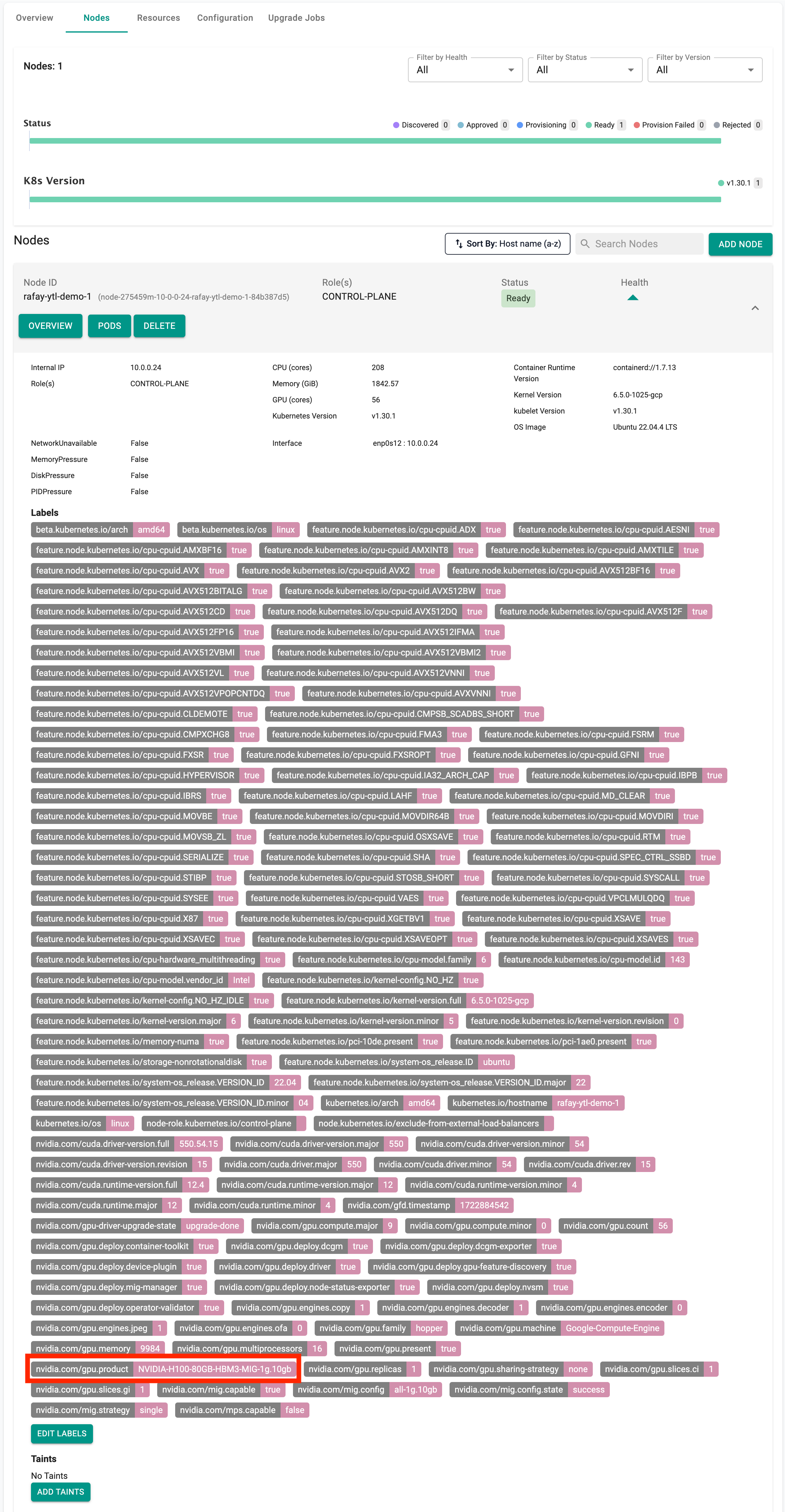 Labels in GPU enabled node