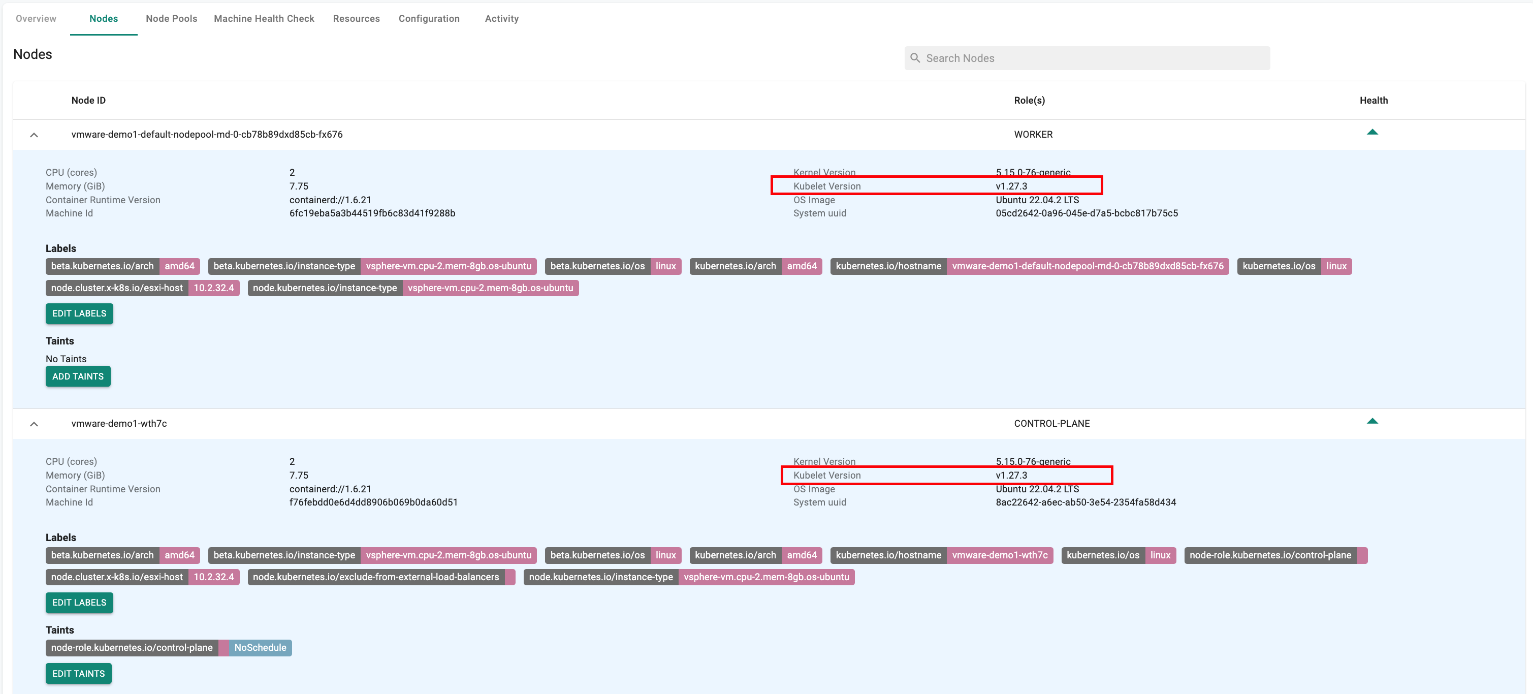 Nodes based on K8S 1.27
