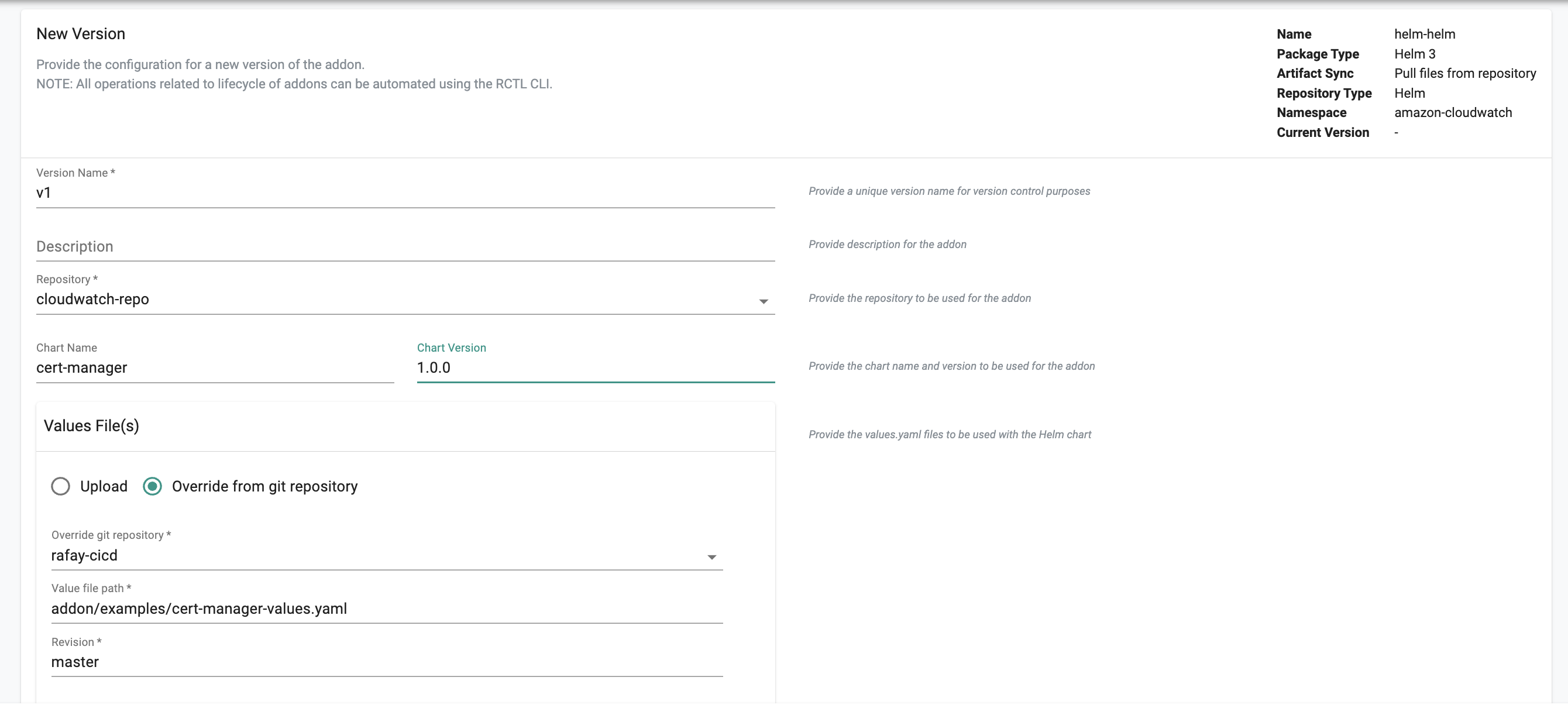 Helm Version Git Override