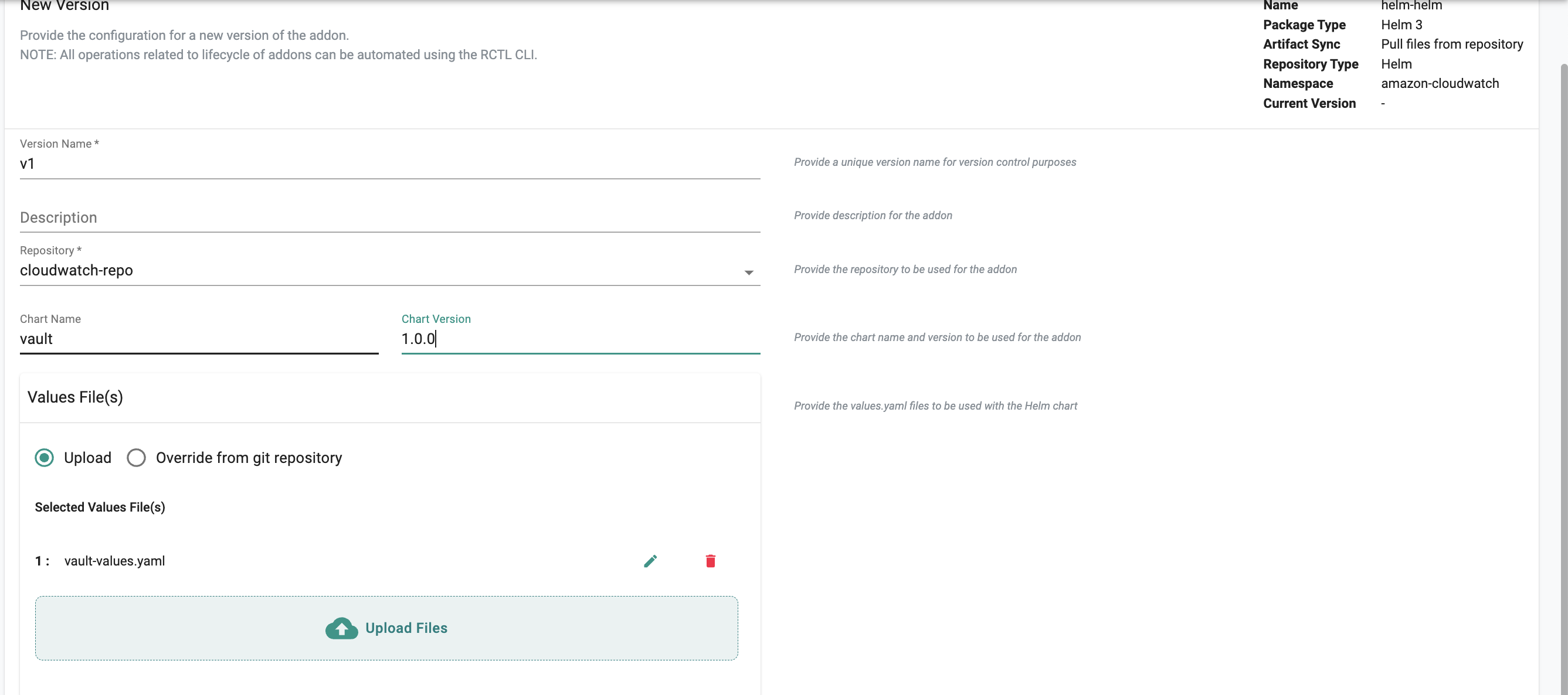 Helm Version Upload File