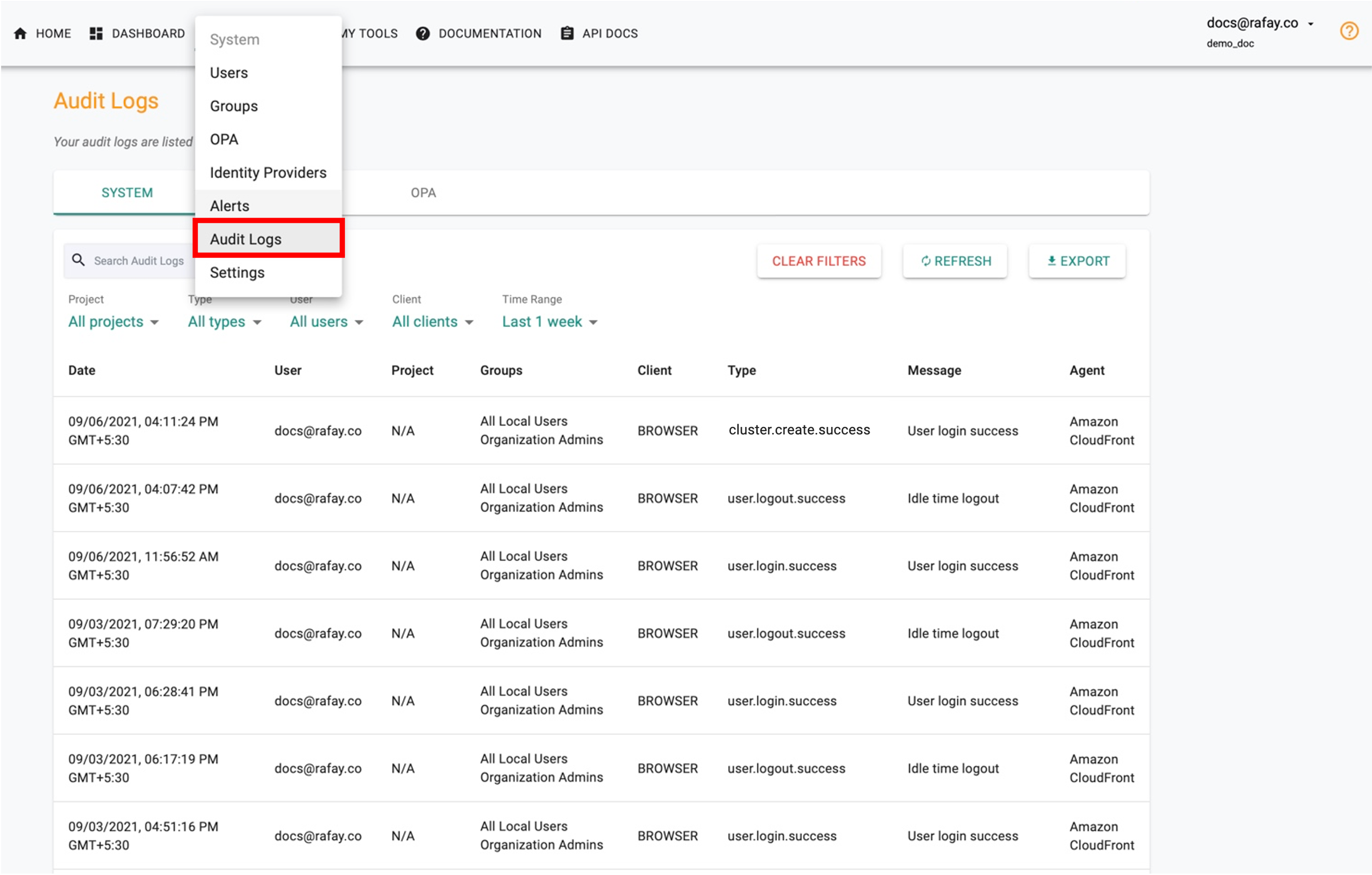 Audit Trail Nodegroup Actions