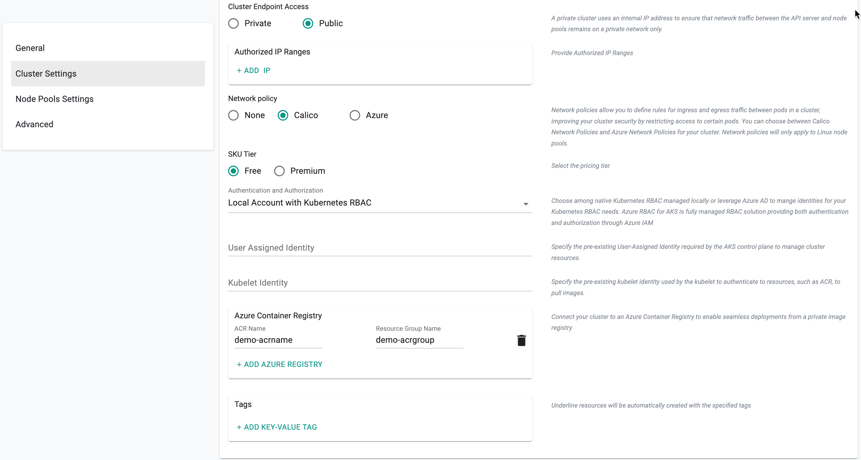 Azure CNI Settings