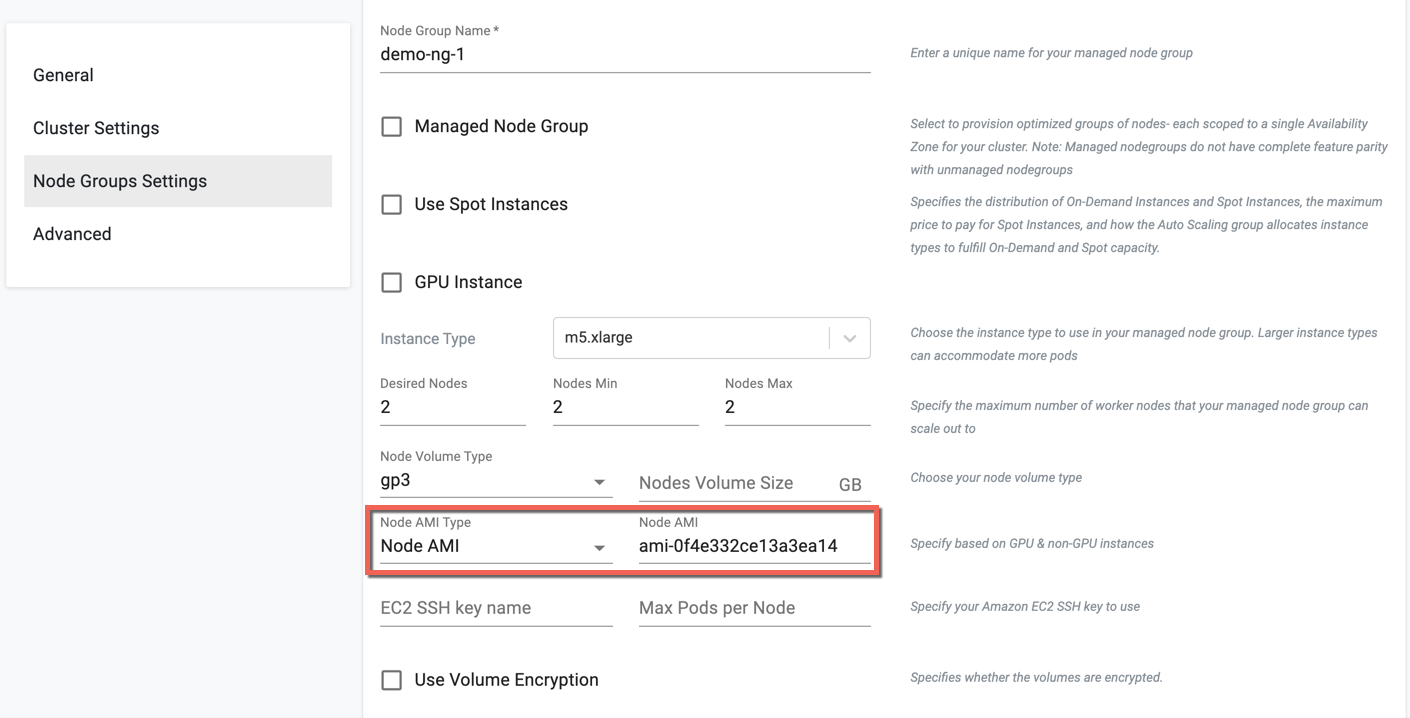 Nodegroup Settings