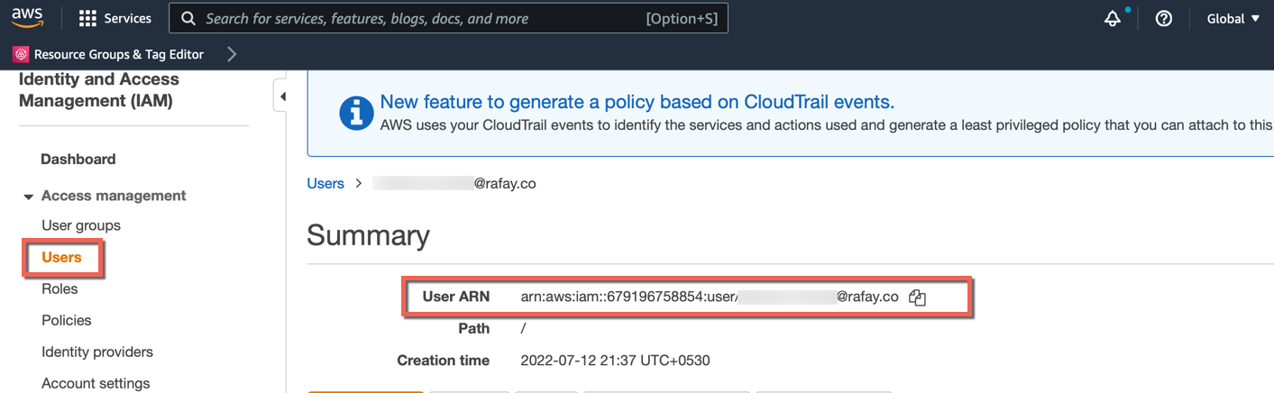 Provide AWS IAM Policy ARN