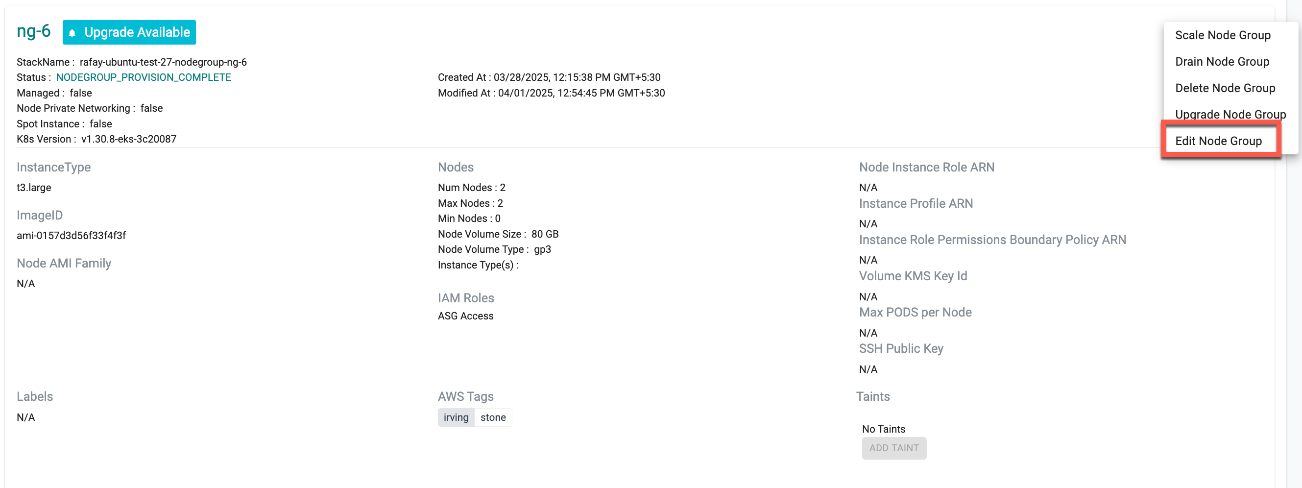 Upgrade Node Group