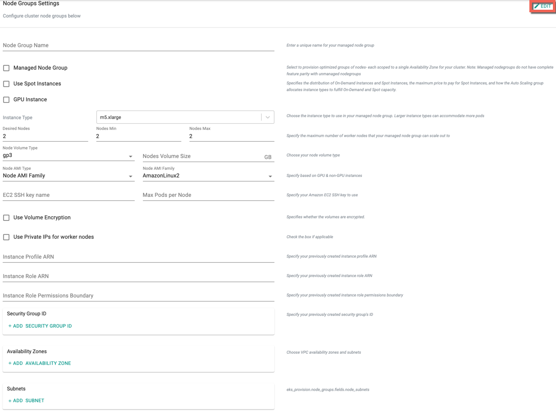 EKS Node Groups Settings