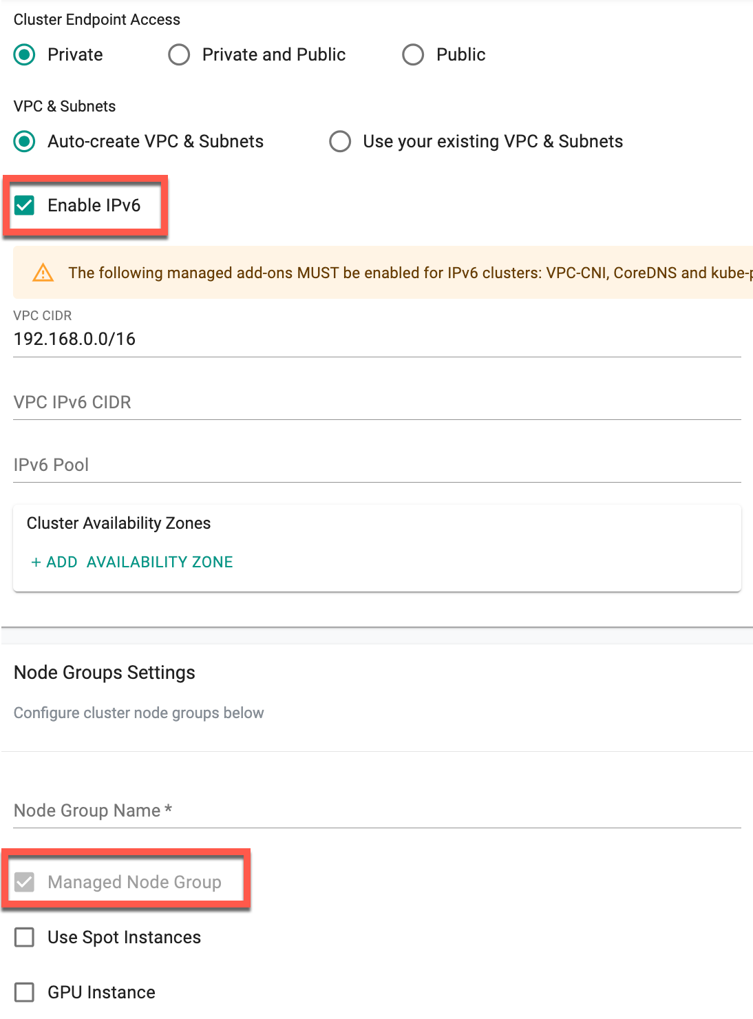 EKS Node Groups Settings