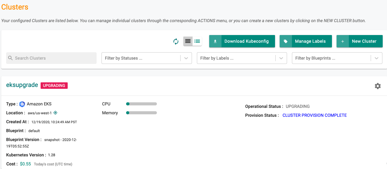 Cluster Upgrade Indication