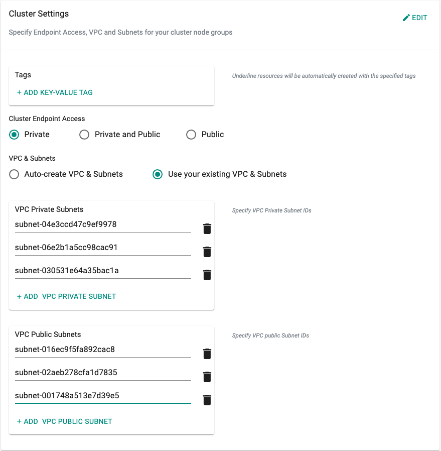 Cluster Configuration VPC