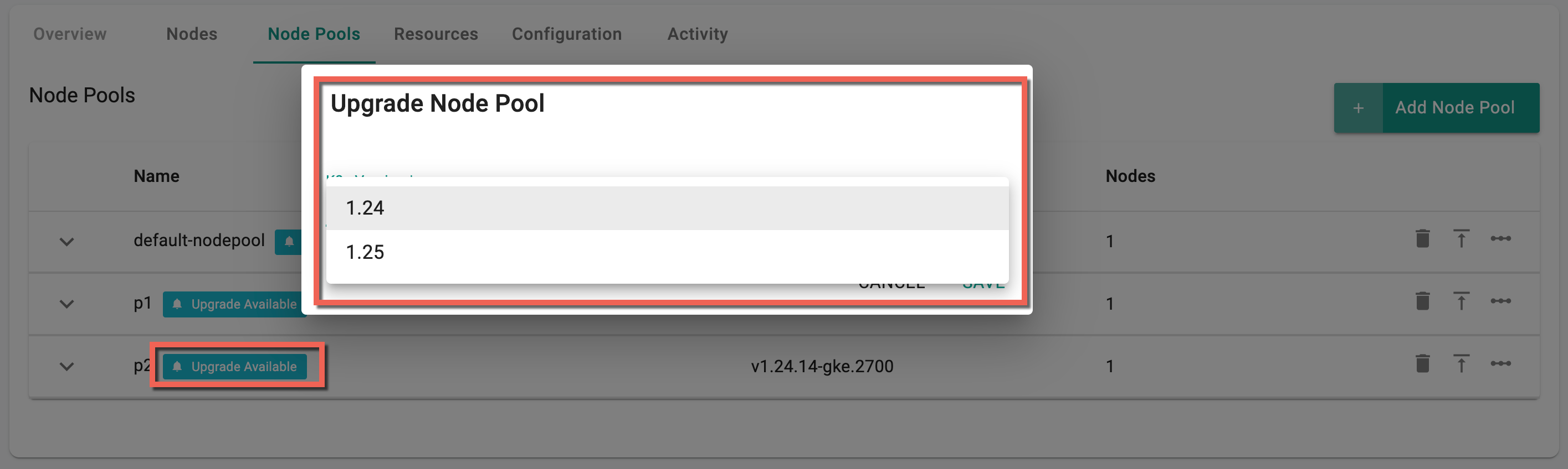 Select Upgrade Cluster