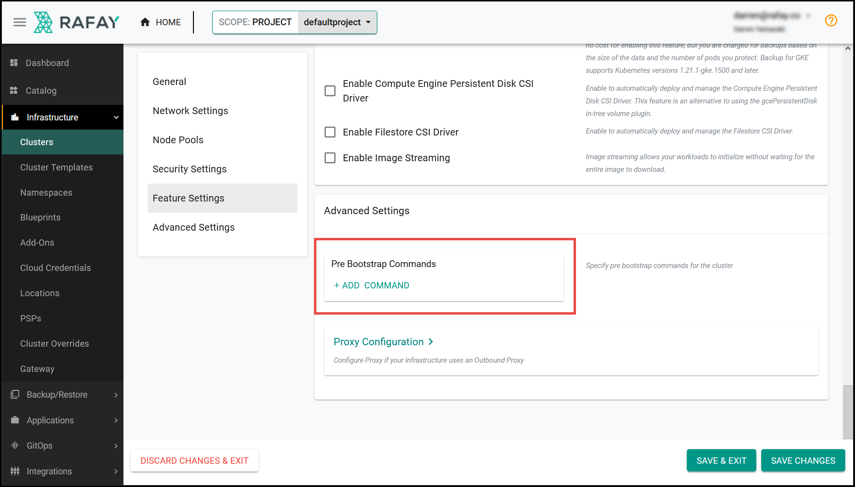 preBootstrapCommands Advanced Settings