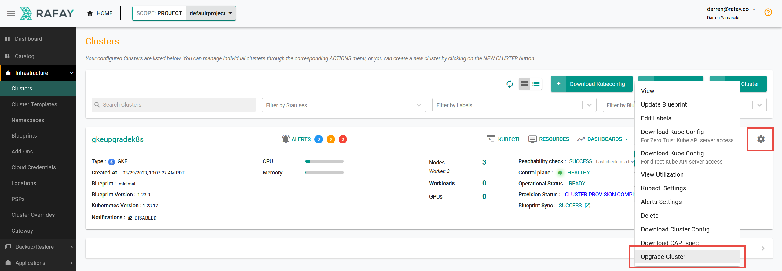 Select Upgrade Cluster