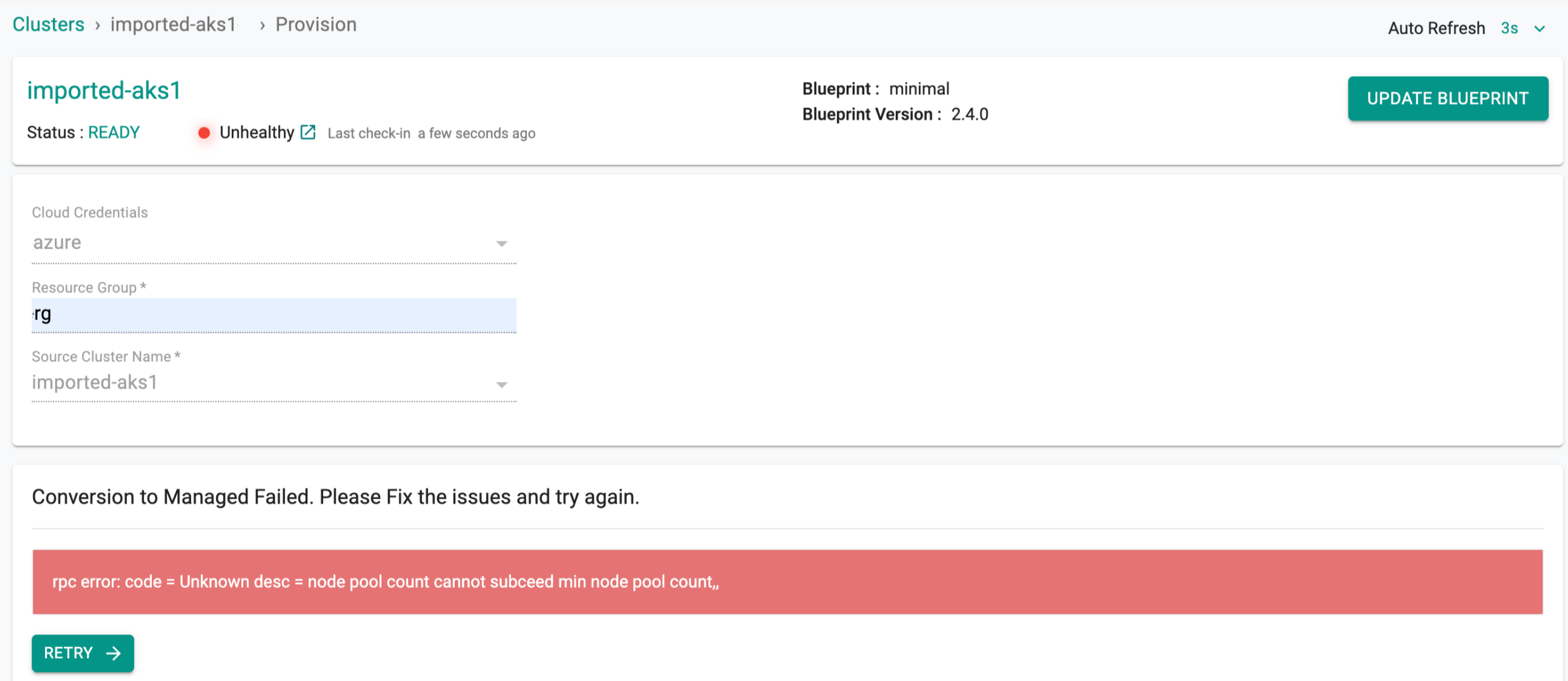 Failed Import Cluster