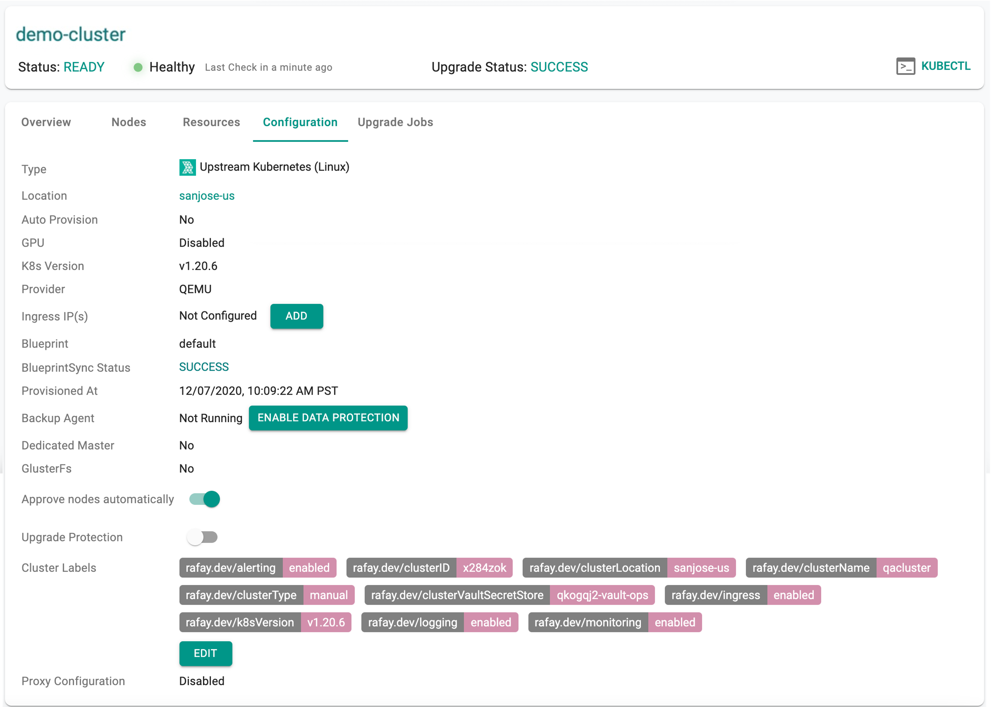 Provisioned Cluster Config