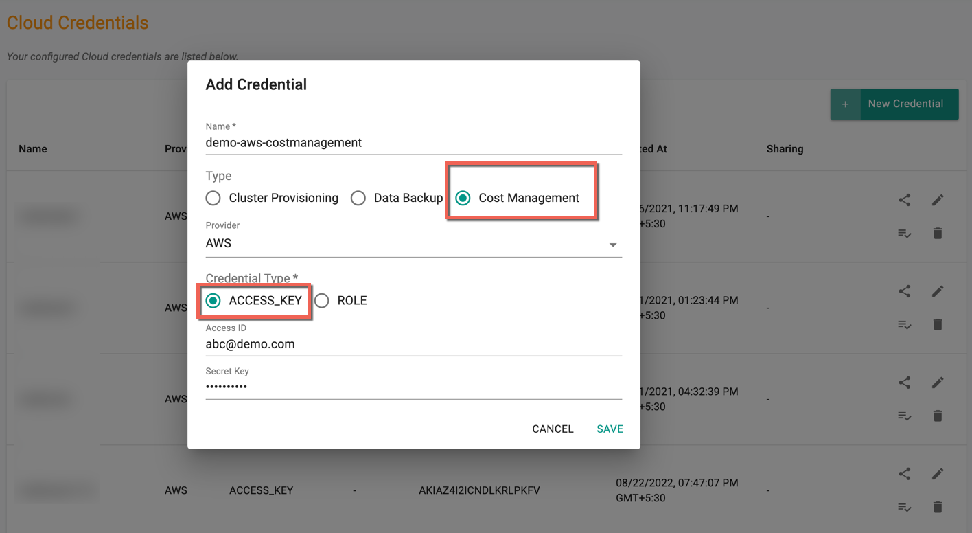 Create Cloud Credential