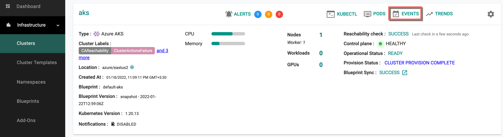 k8s Events Cluster Card