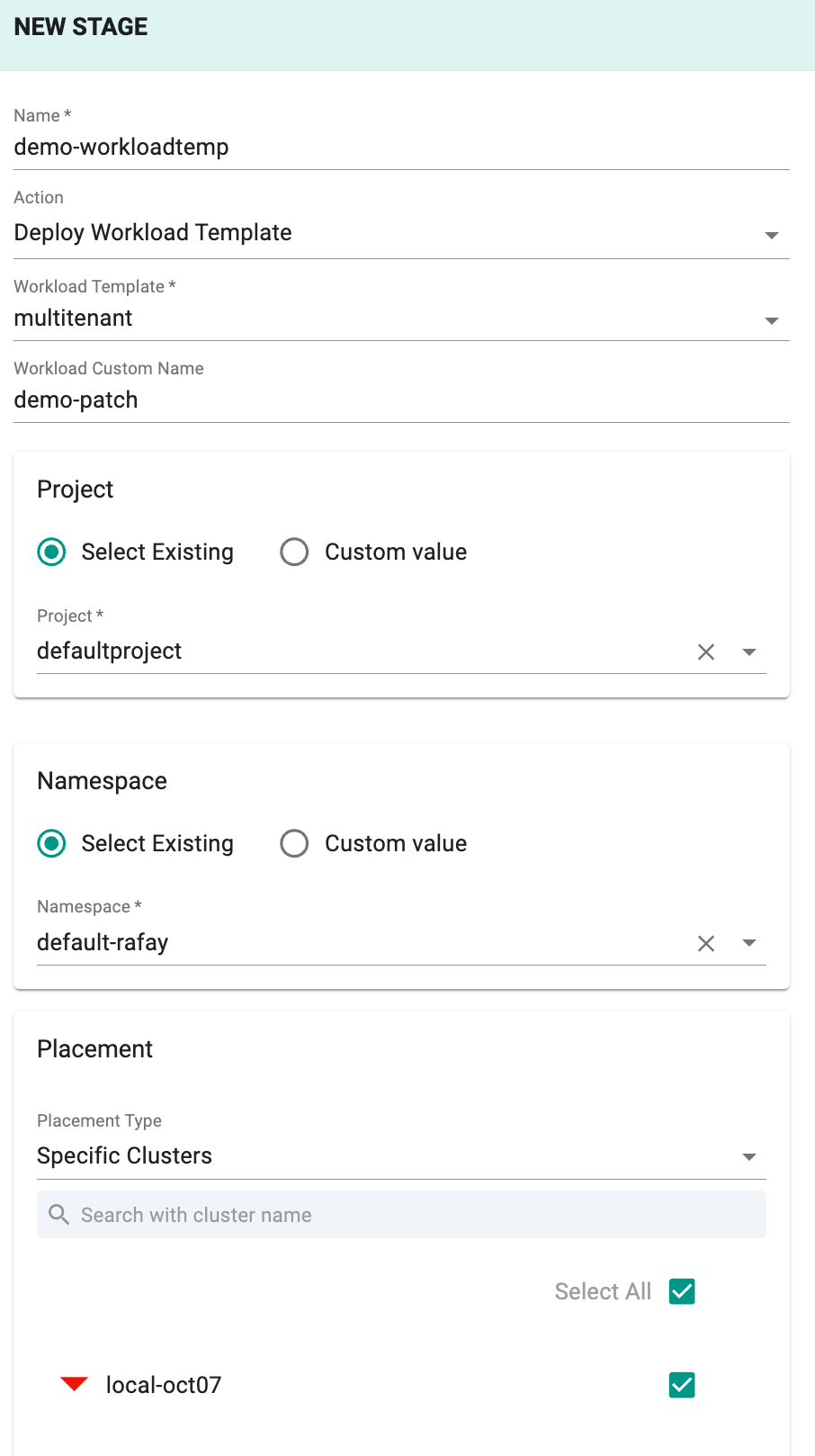 Use Template in Stage