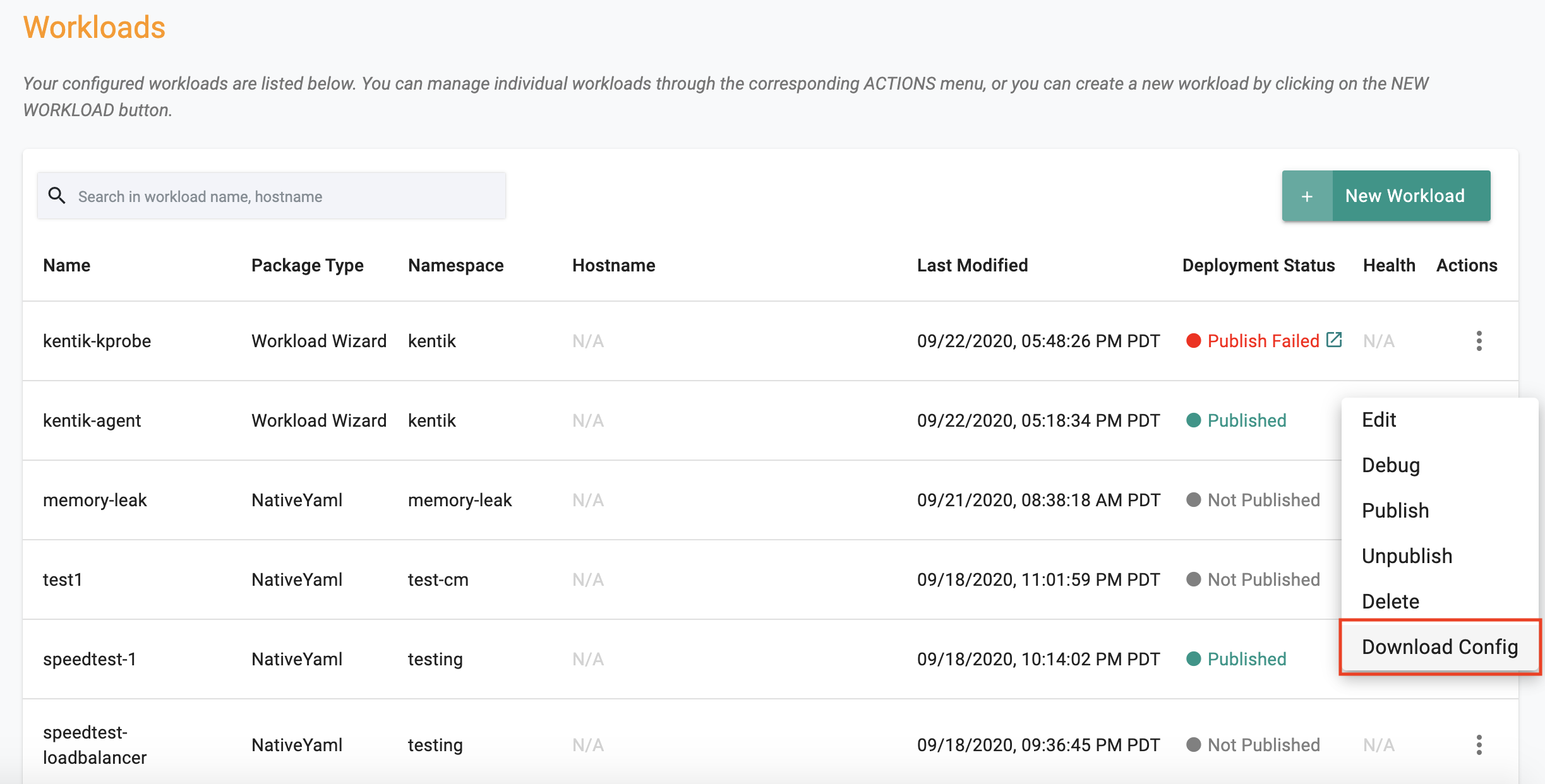 Config for Workload Wizard