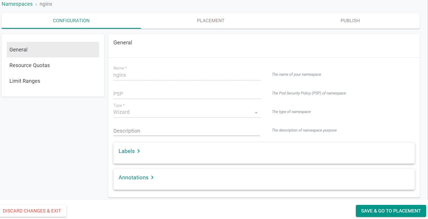 Create Namespace