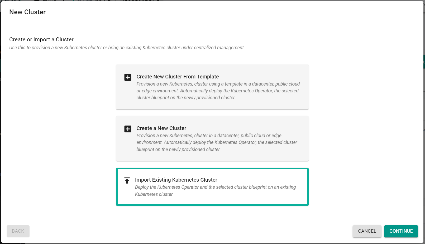 Import Cluster