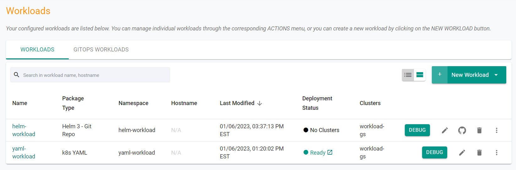 Create Helm Workload