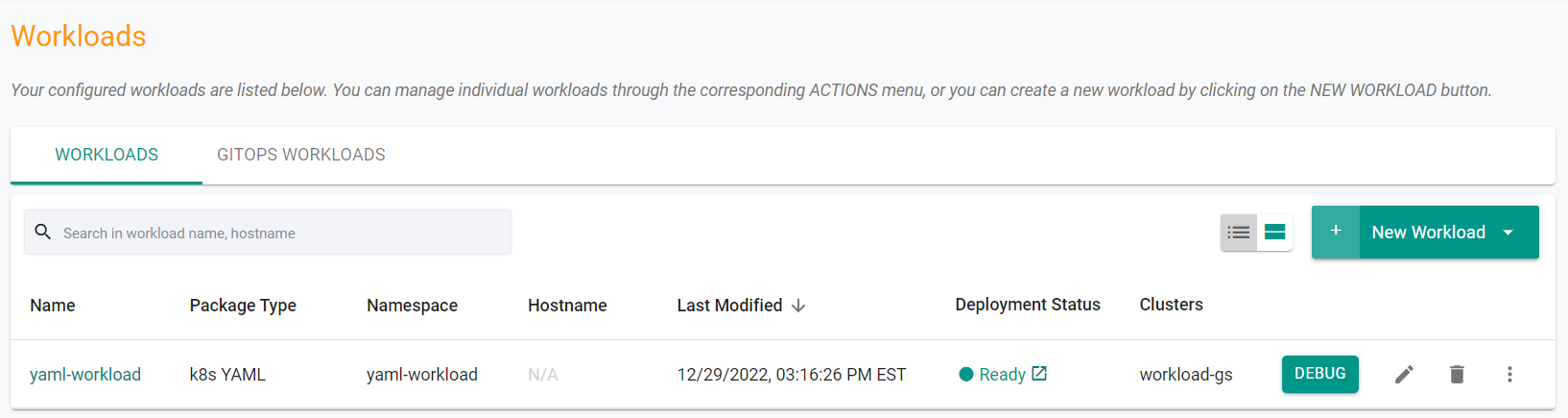 Create YAML Workload