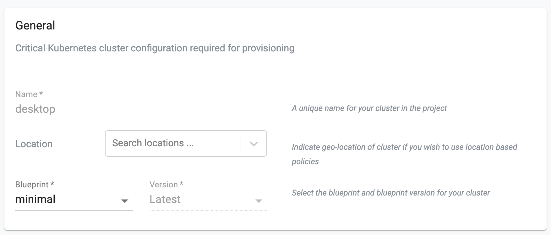 Cluster Specification