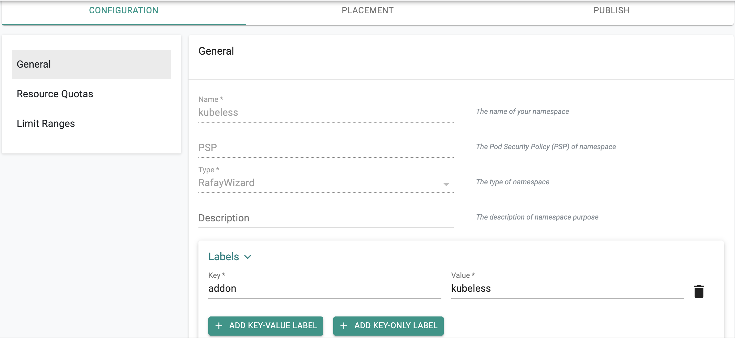 Configure Namespace