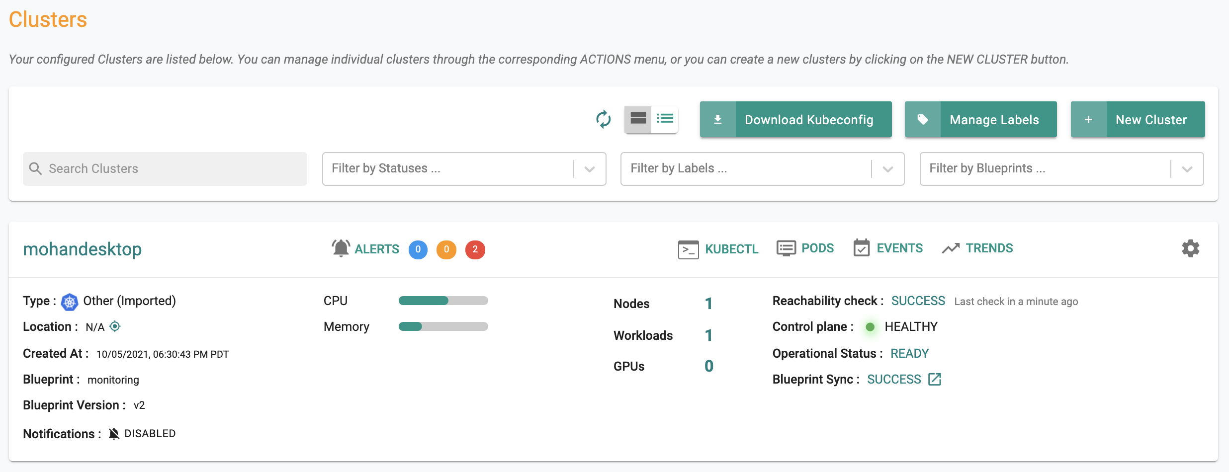 Cluster Dashboard