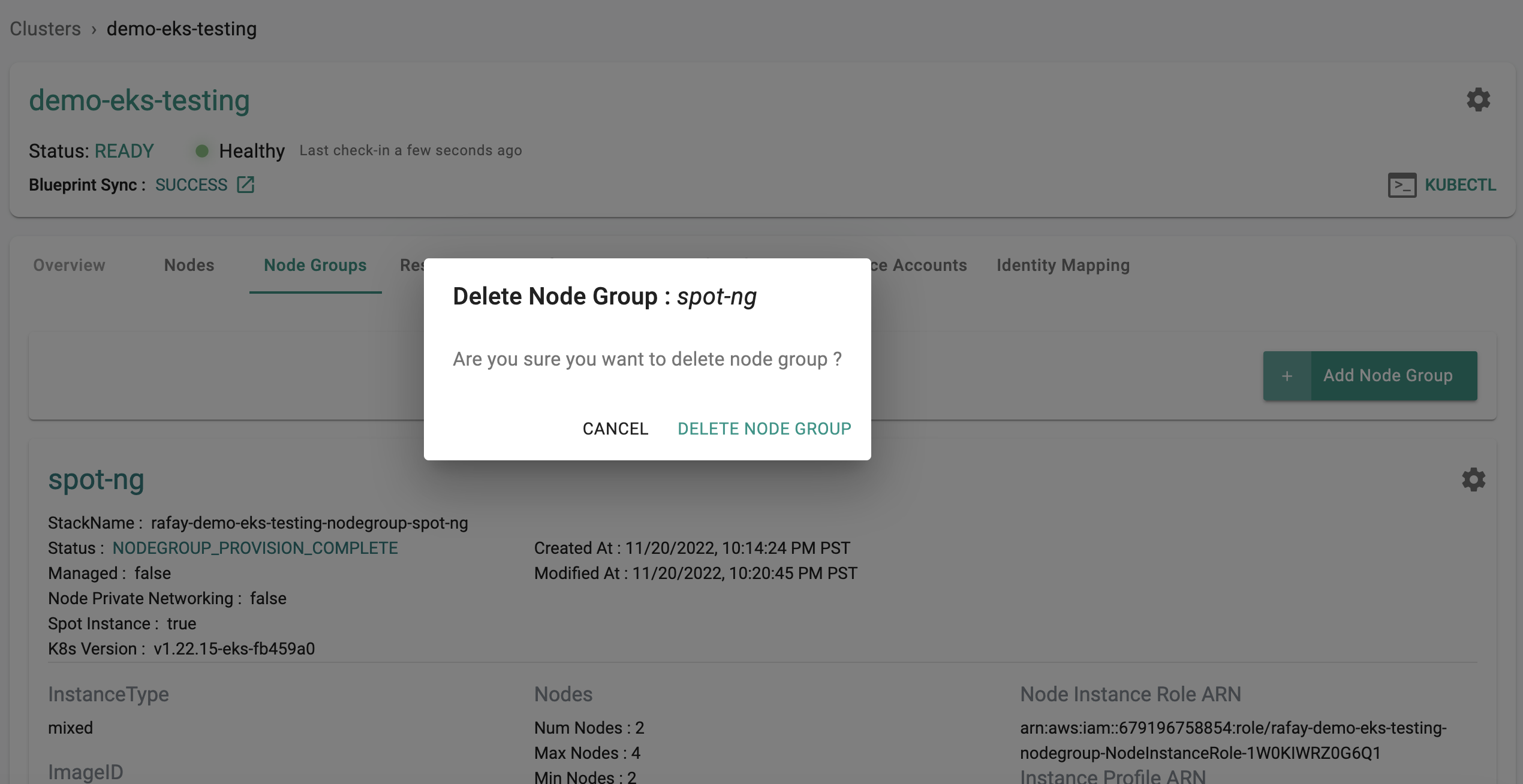 Delete Spot Node Group