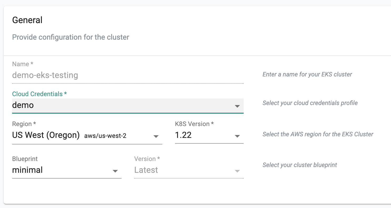 EKS Cluster-General Settings