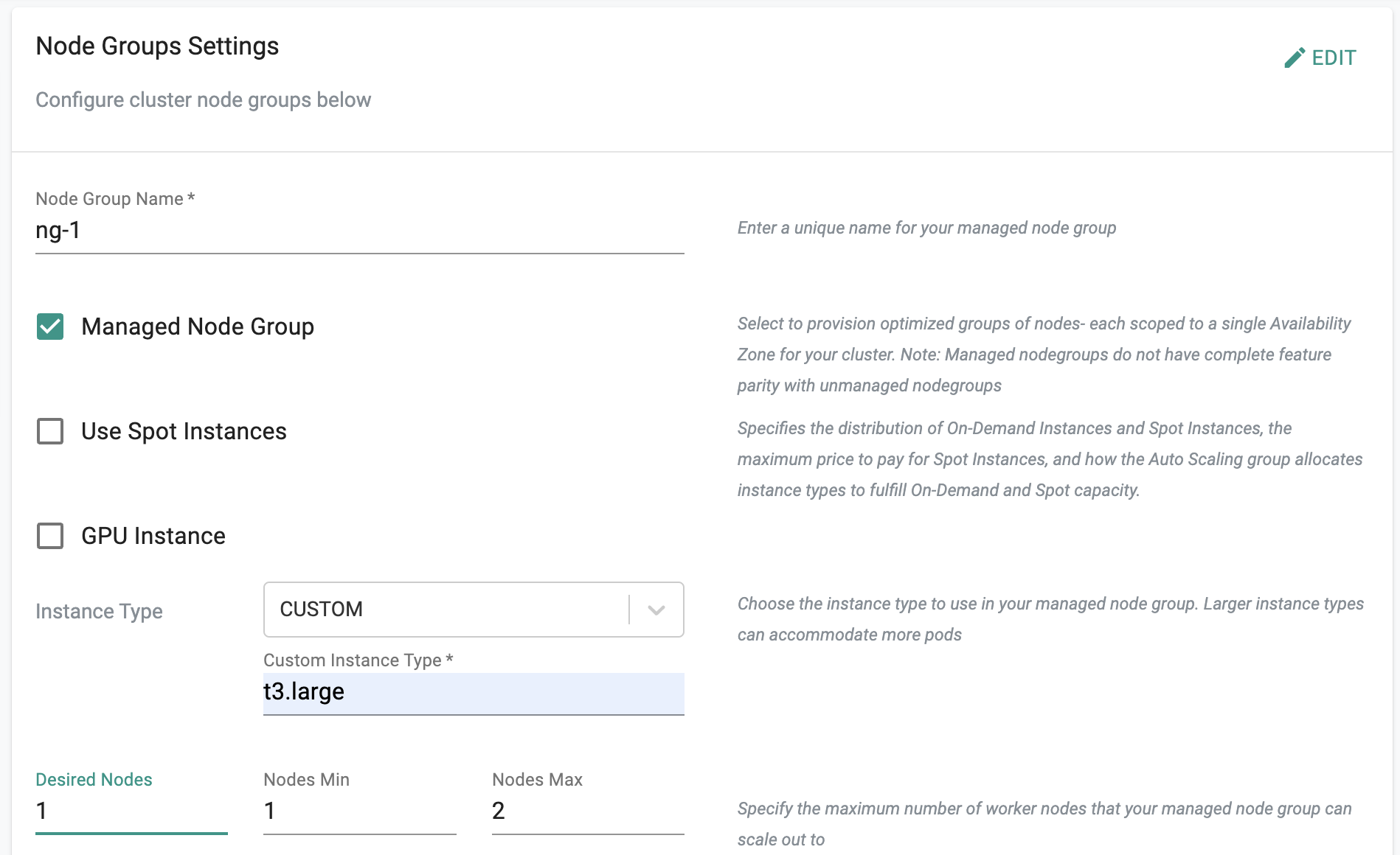 EKS Cluster-Node Group Settings