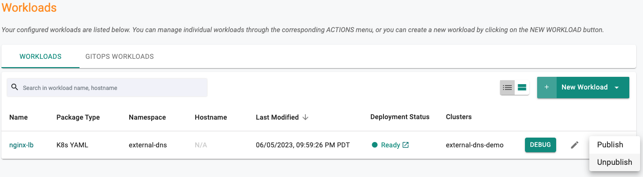 Unpublish Workload