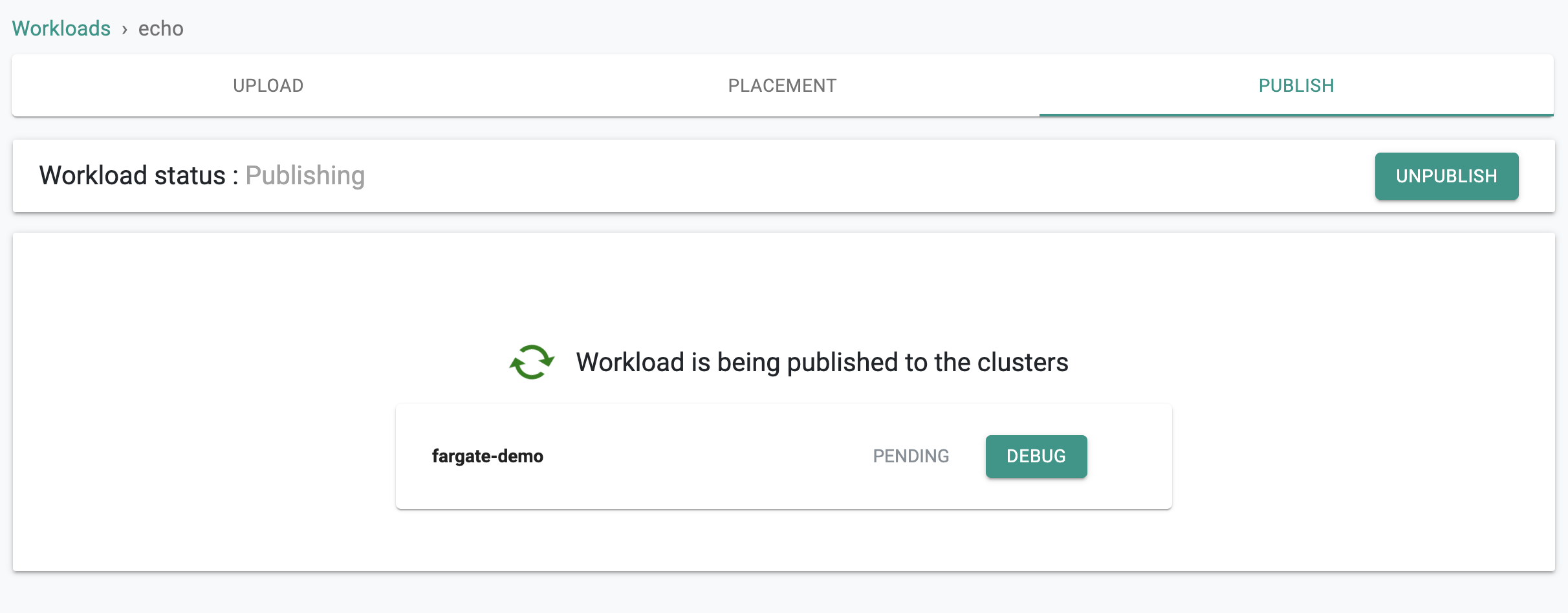 Workload Publish In Progress