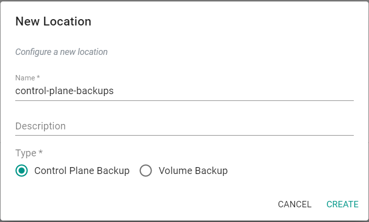 Control Plane Backup Location