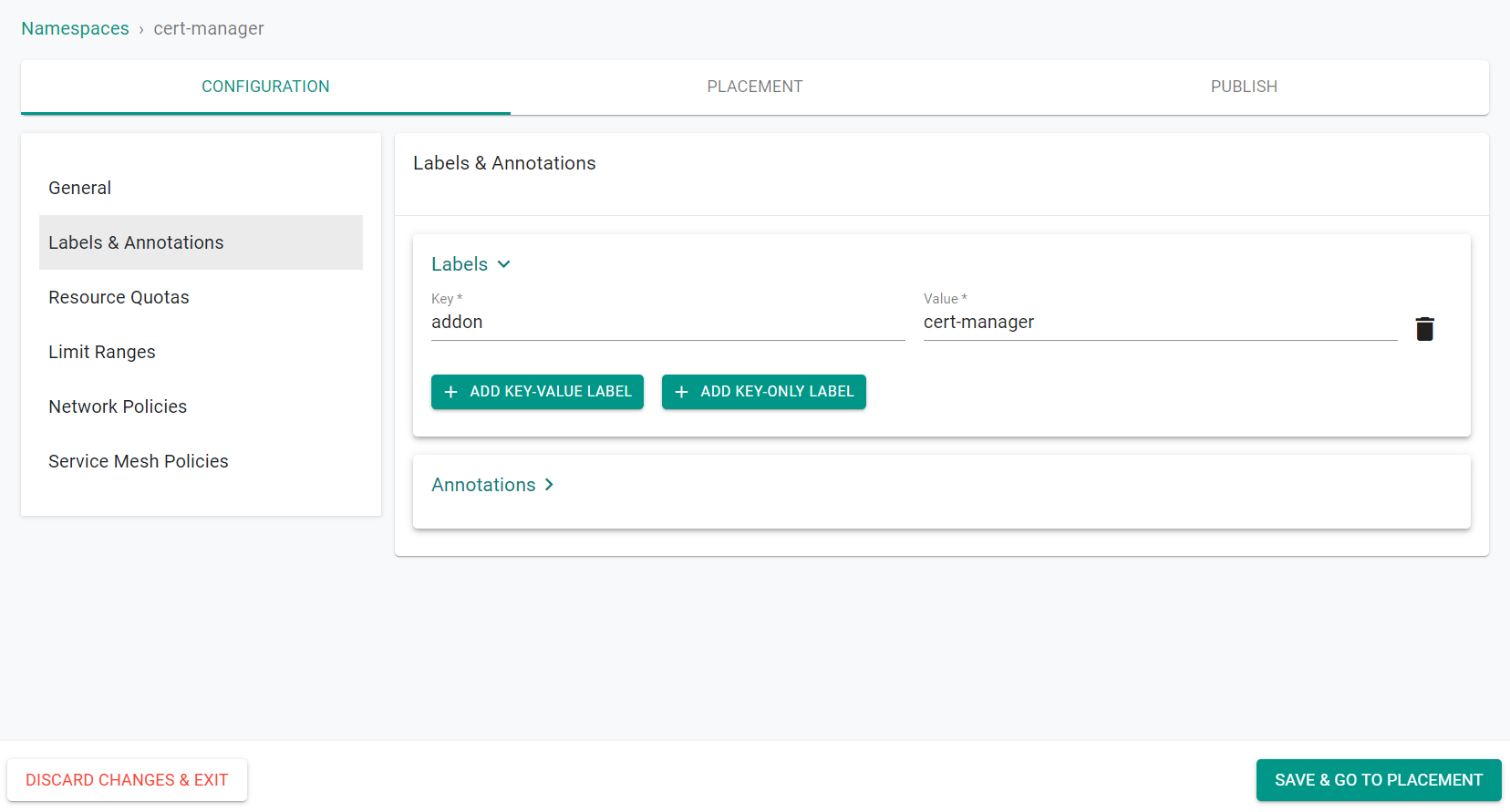 Configure Namespace