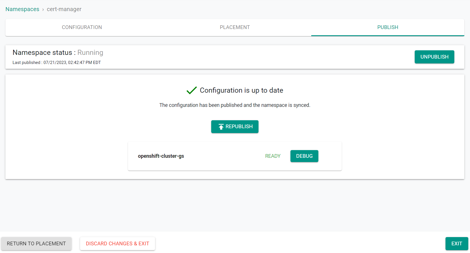 Publish Namespace