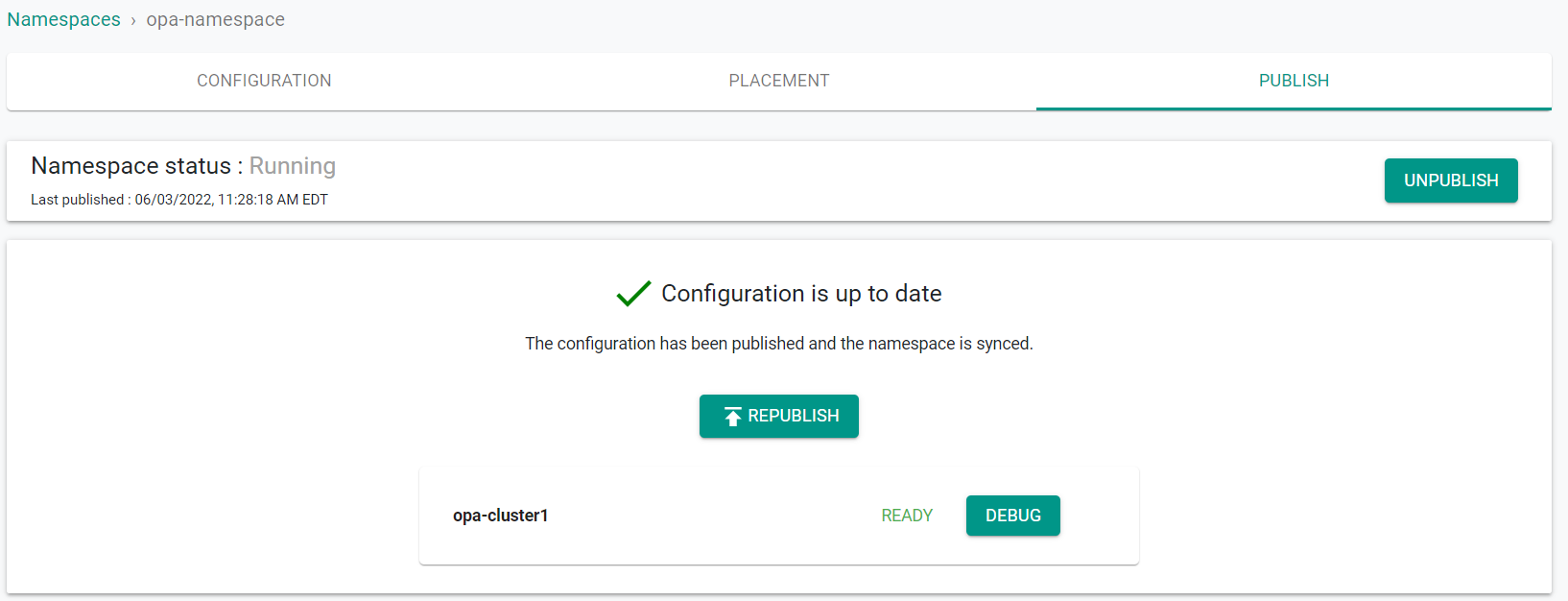 Published Namespace