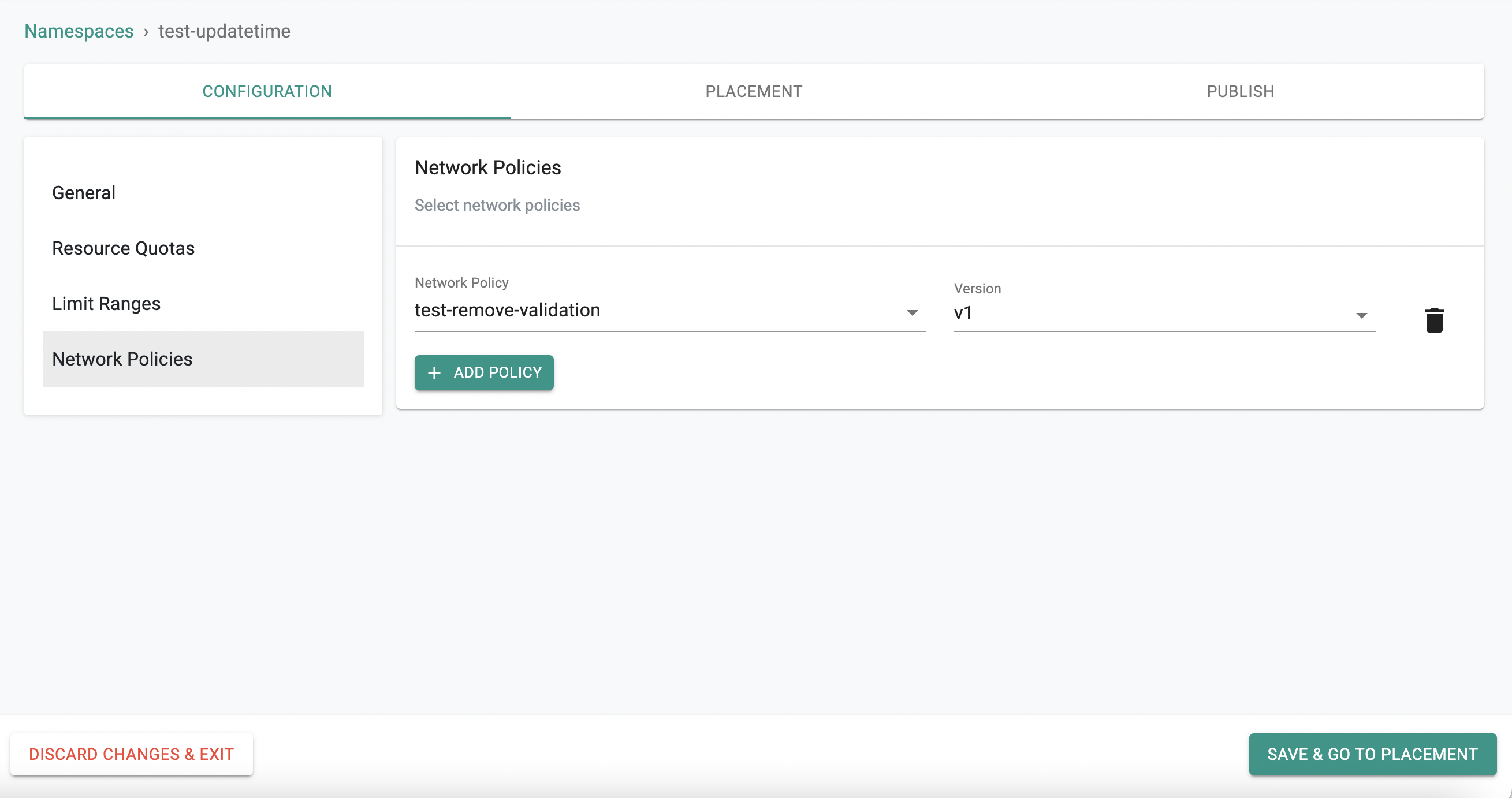 Assign namespace policy