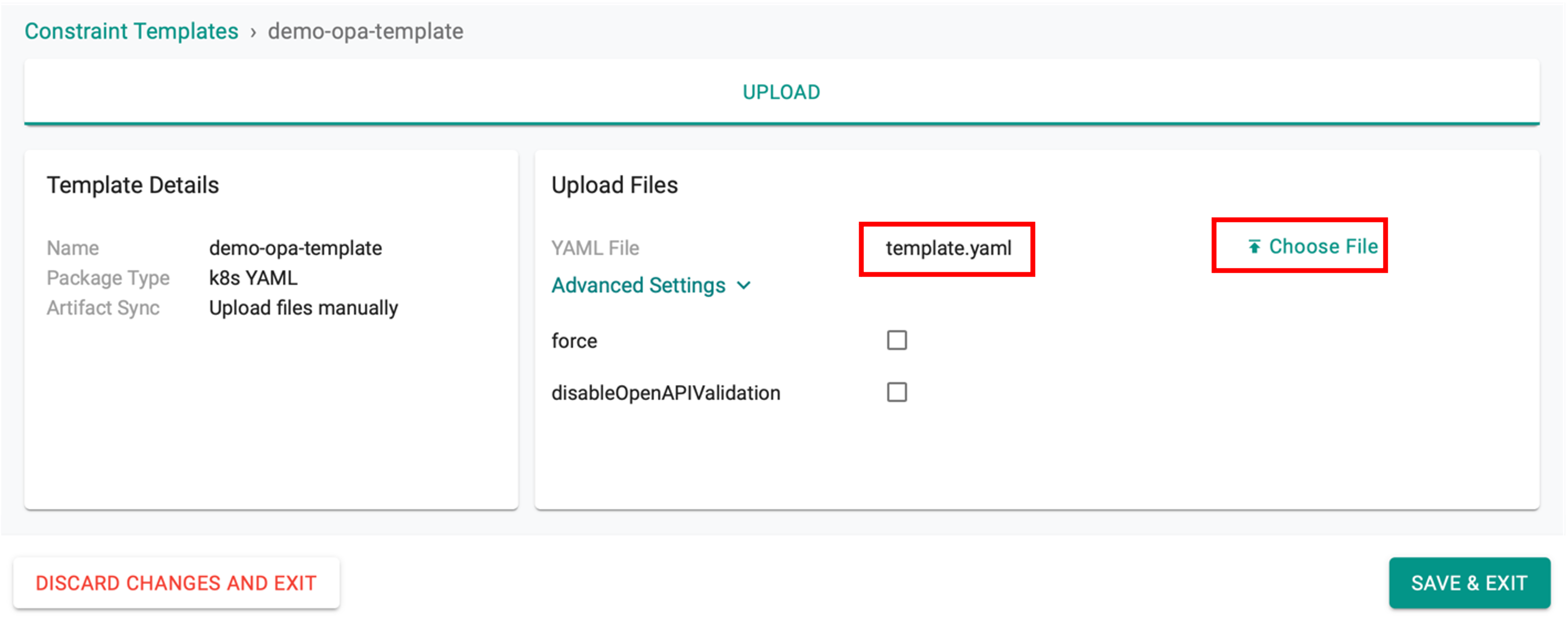 Upload Yaml file