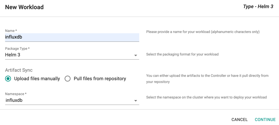 Create InfluxDB Workload